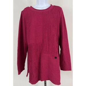 HABITAT Clothes To Live In Fuschia Pink Textured Long Sleeve Tunic Top Sz L